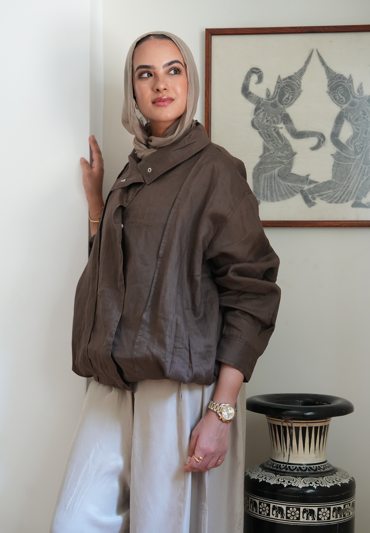 The volmont linen jacket in Brown