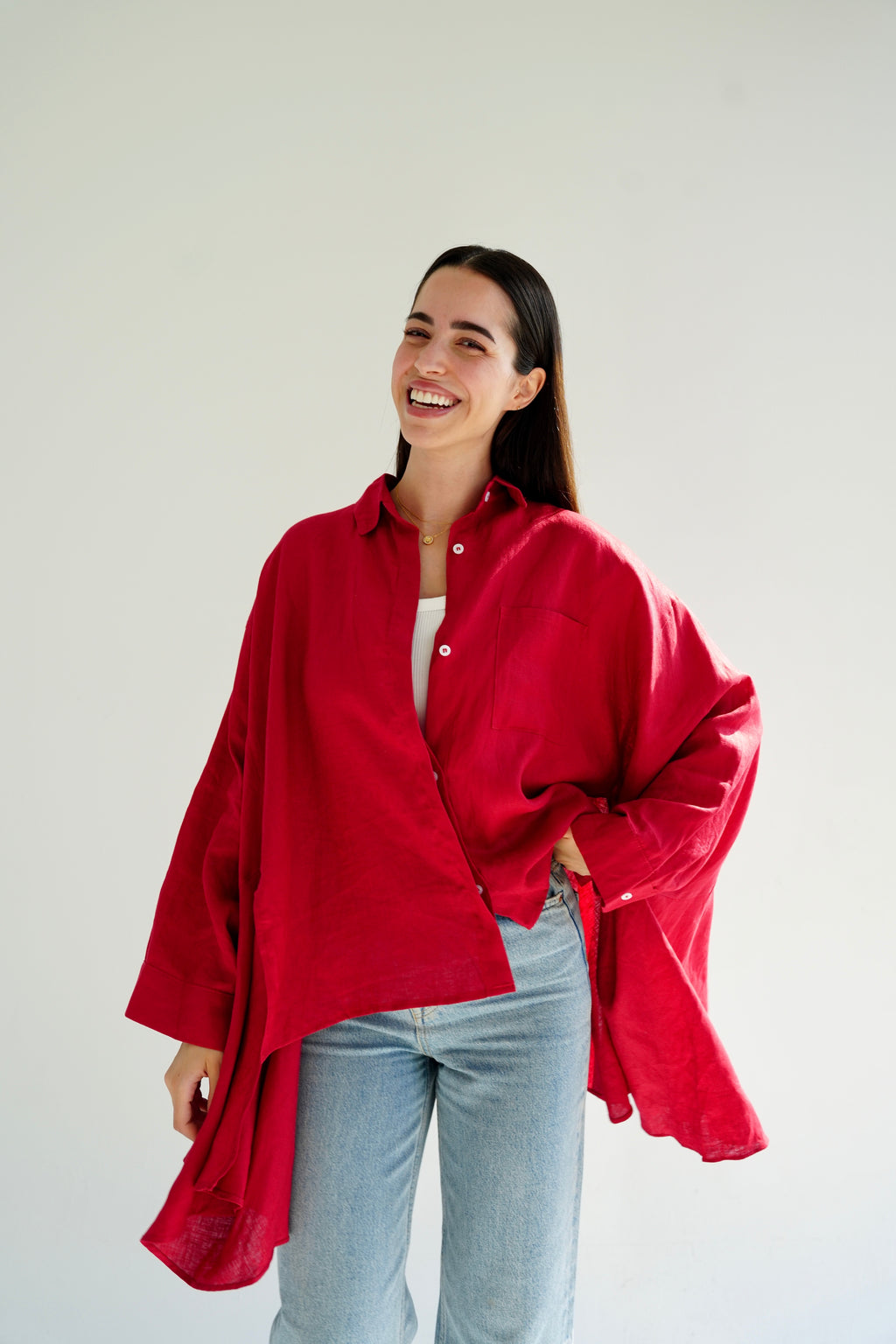 Flowy linen blouse- Red