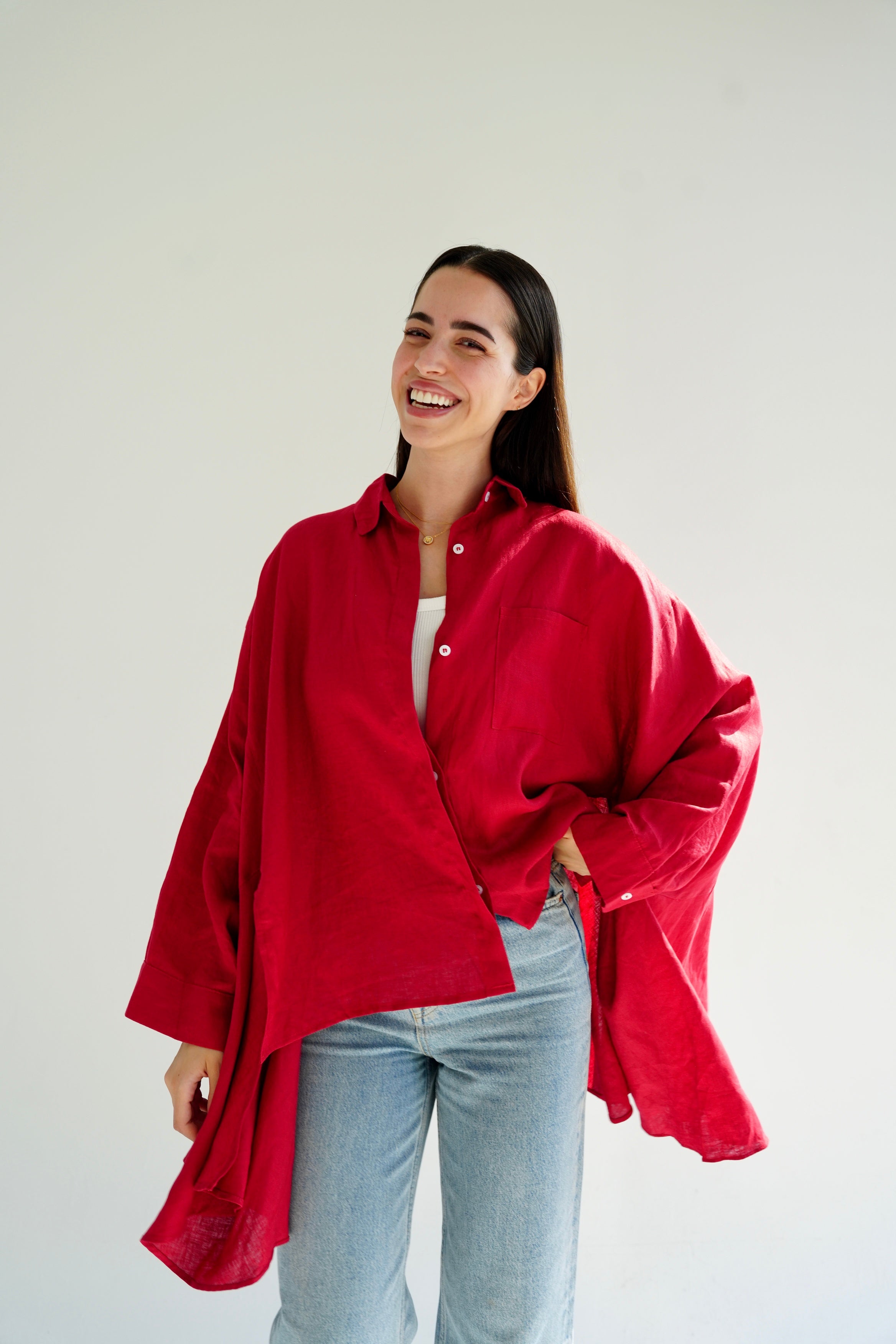 Flowy linen blouse- Red