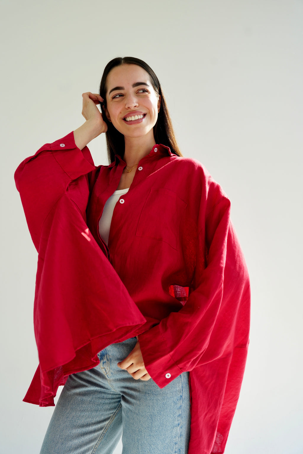 Flowy linen blouse- Red