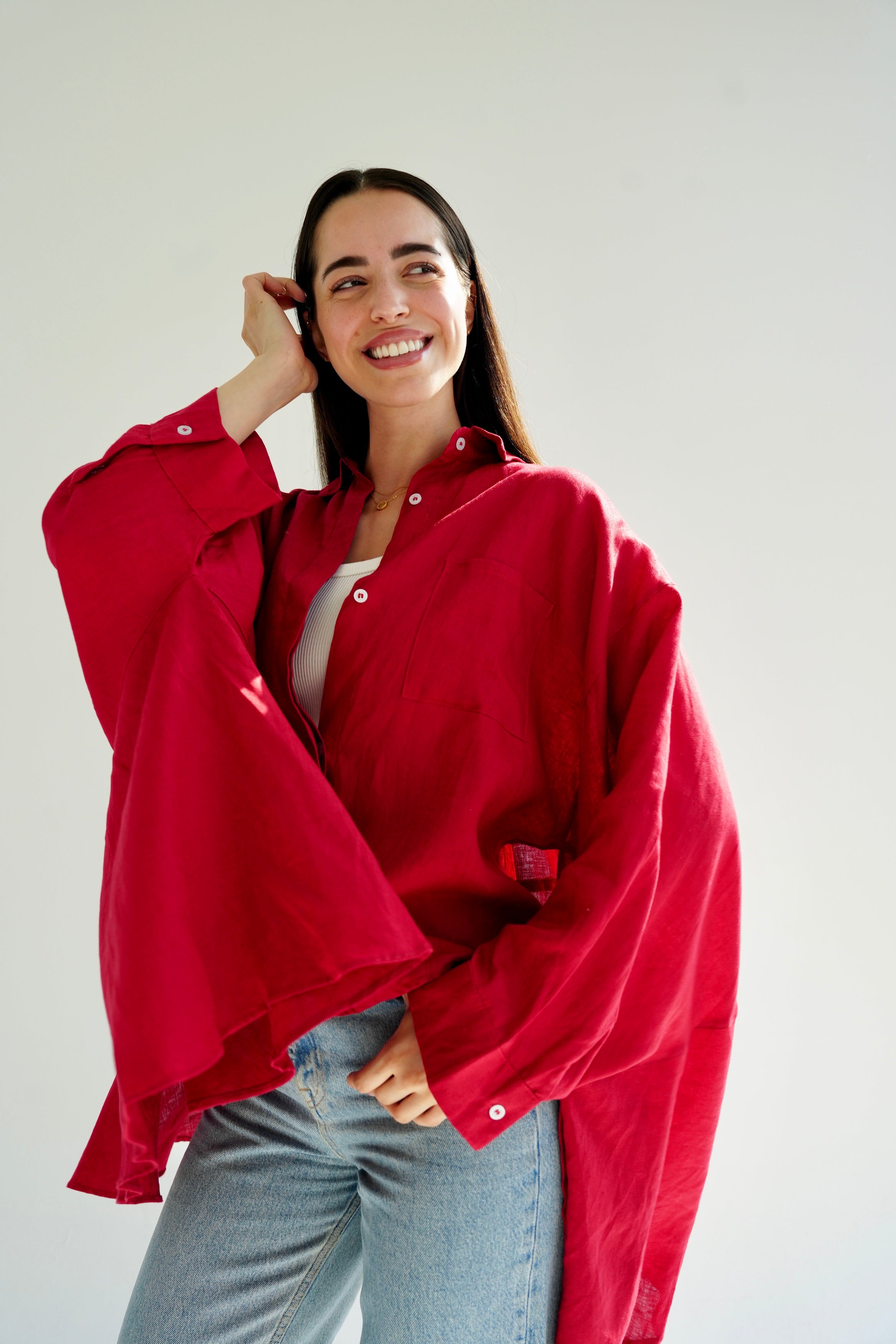 Flowy linen blouse- Red
