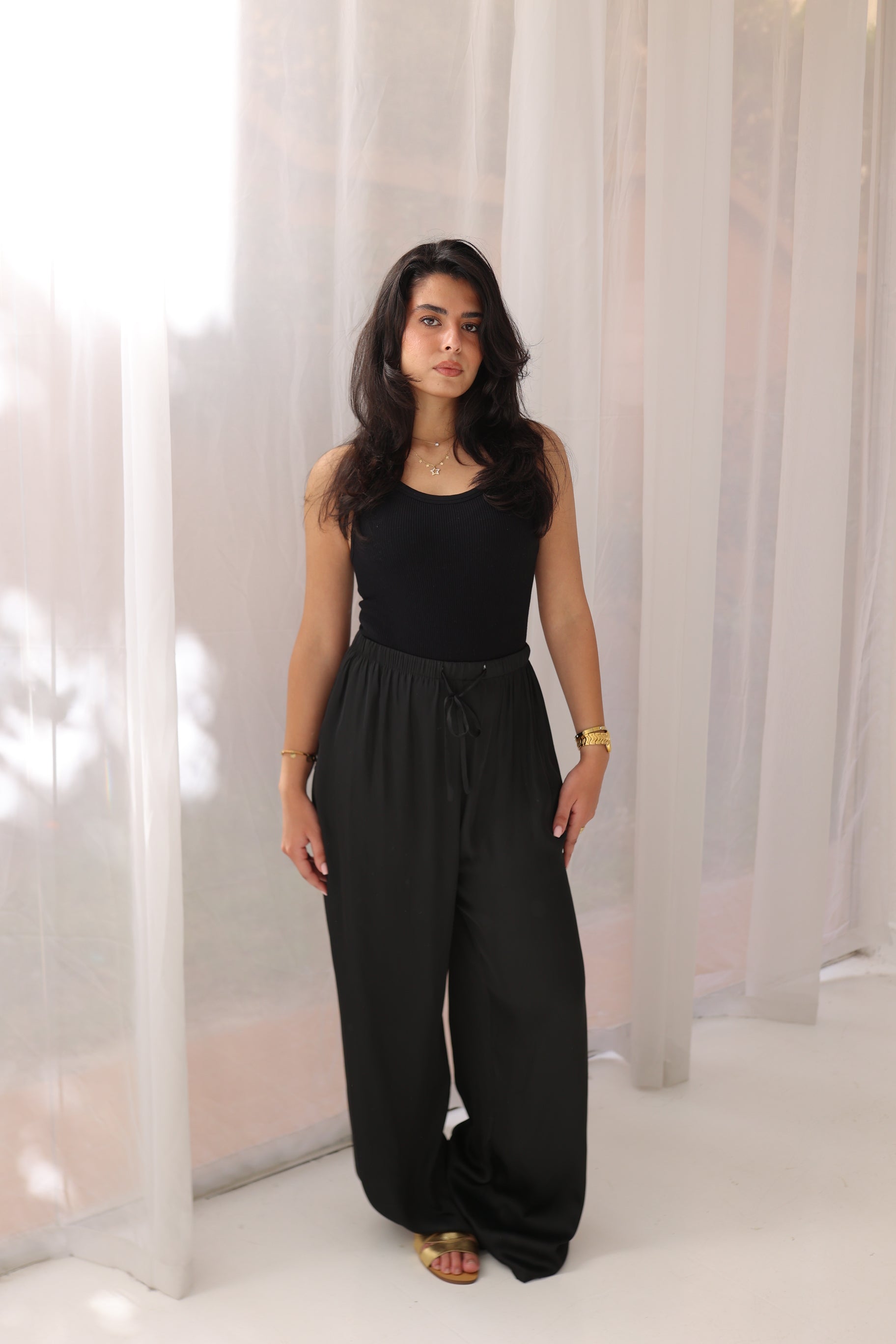 Black satin pants