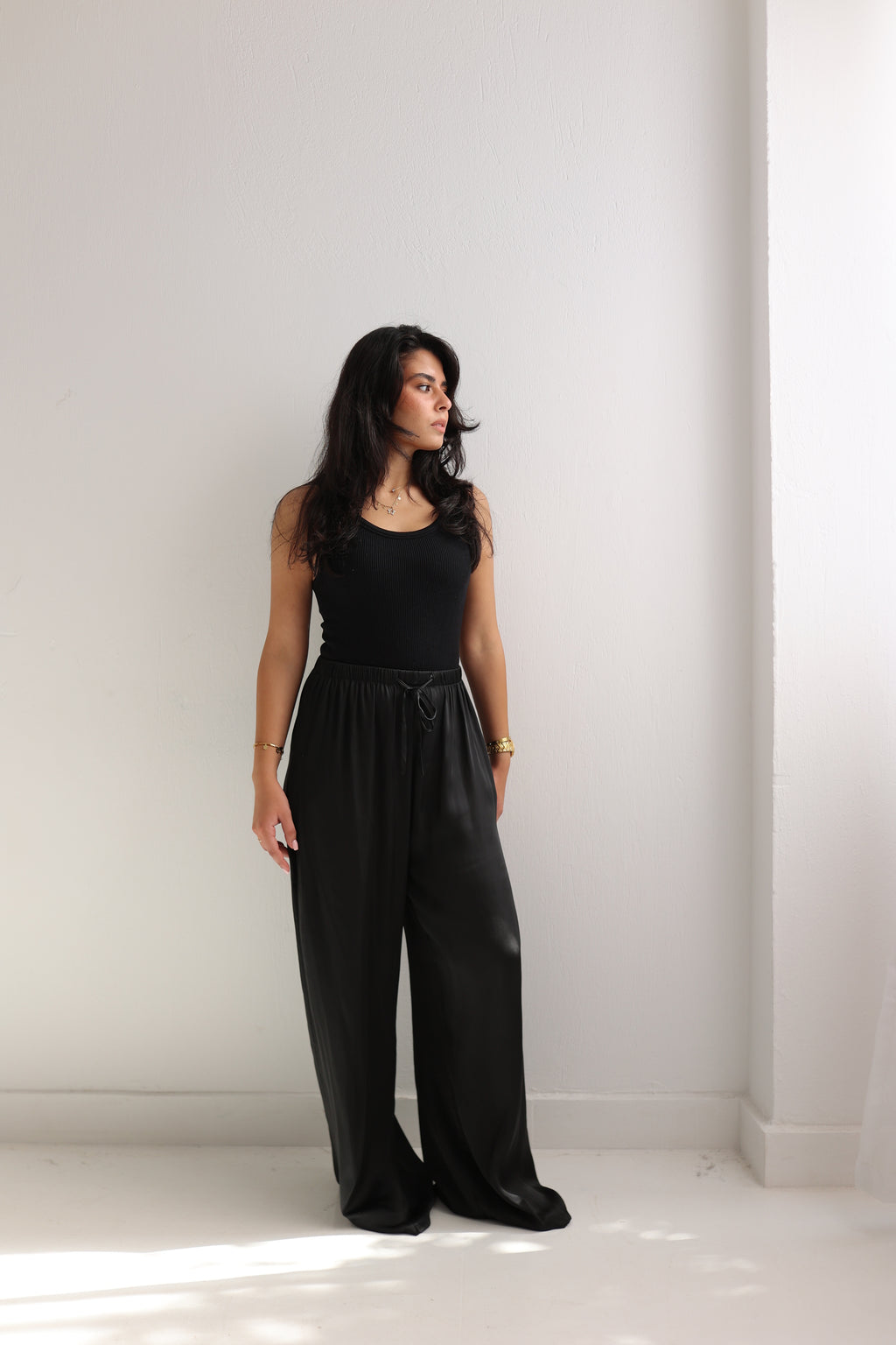 Black satin pants