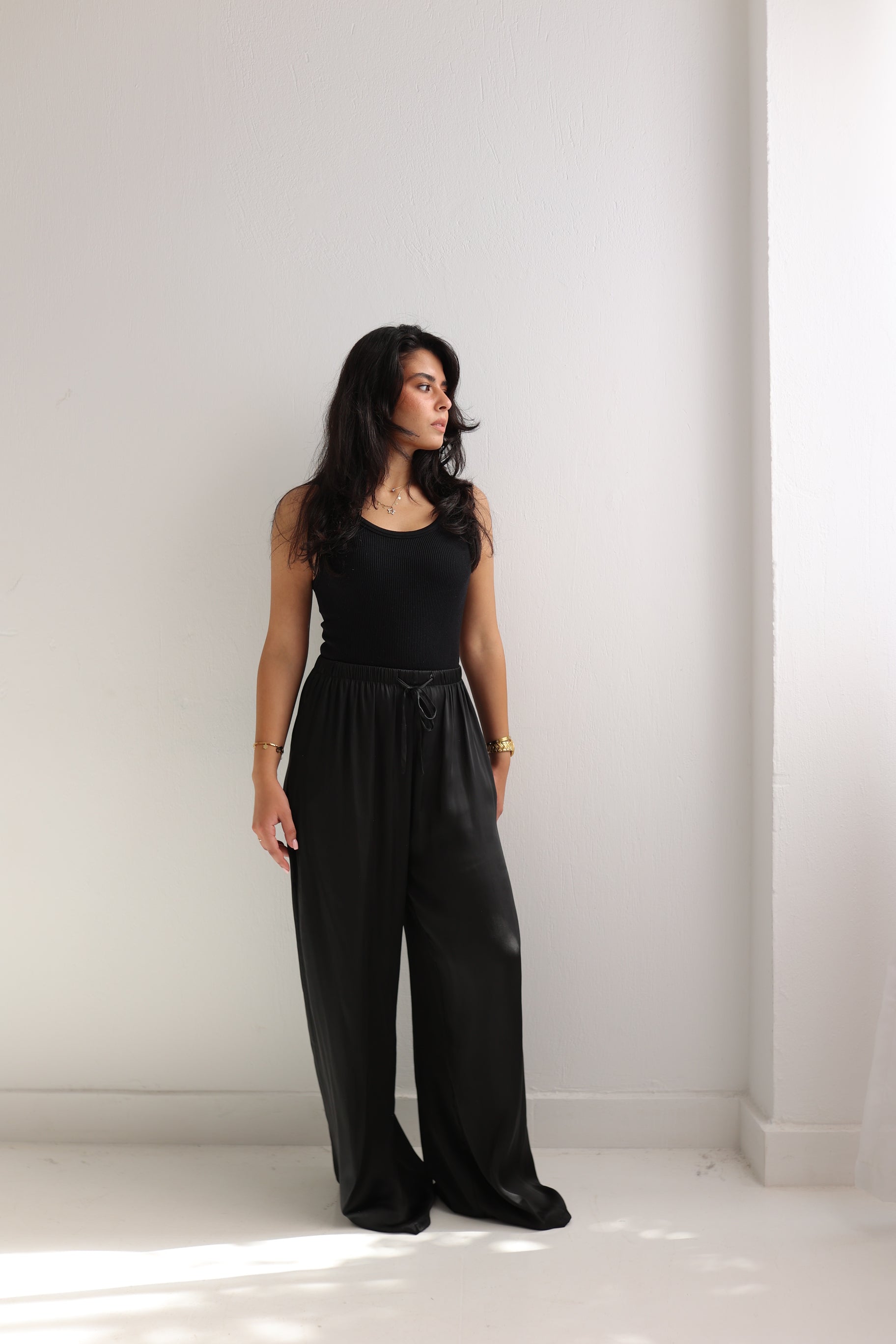 Black satin pants