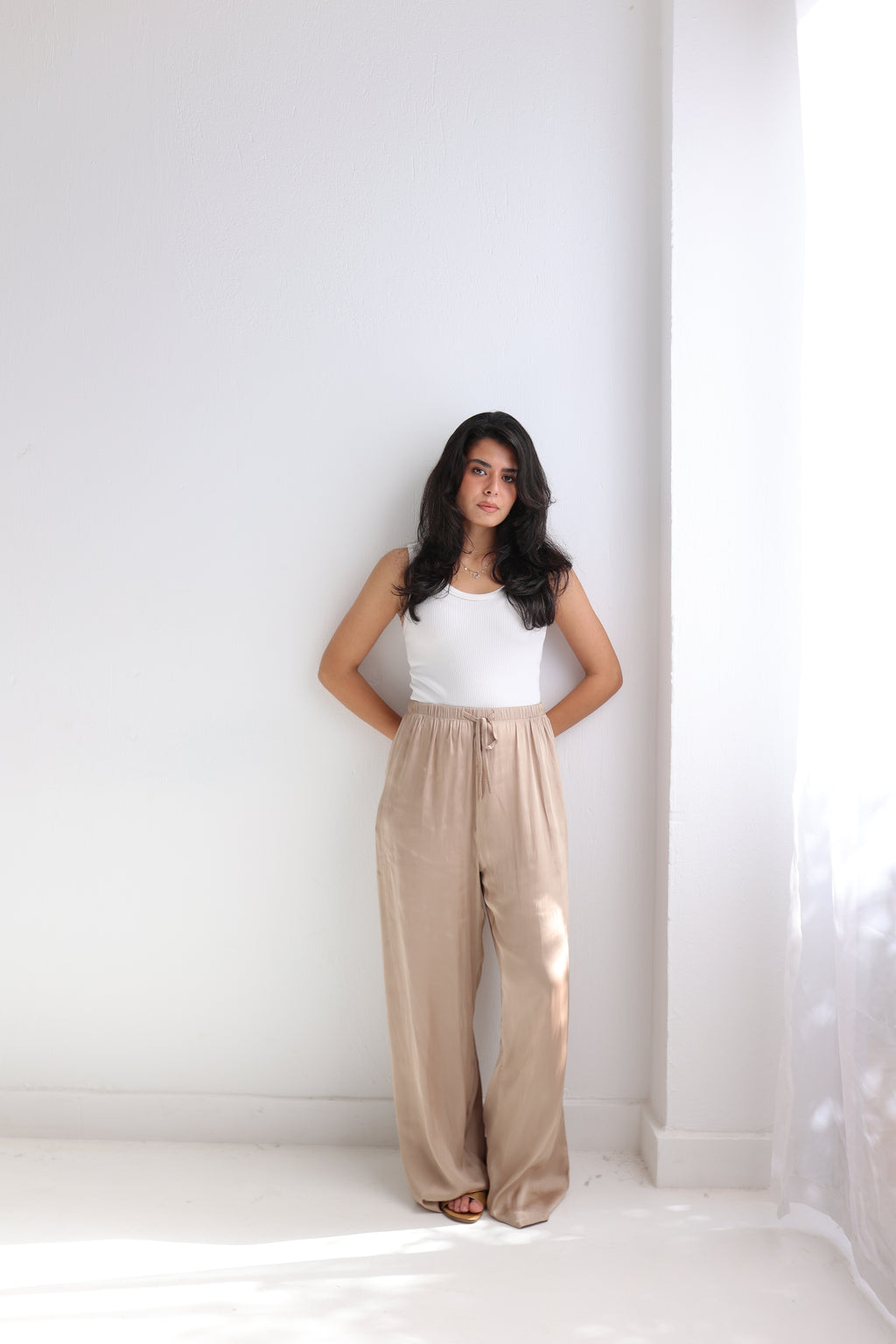 Champagne satin pants
