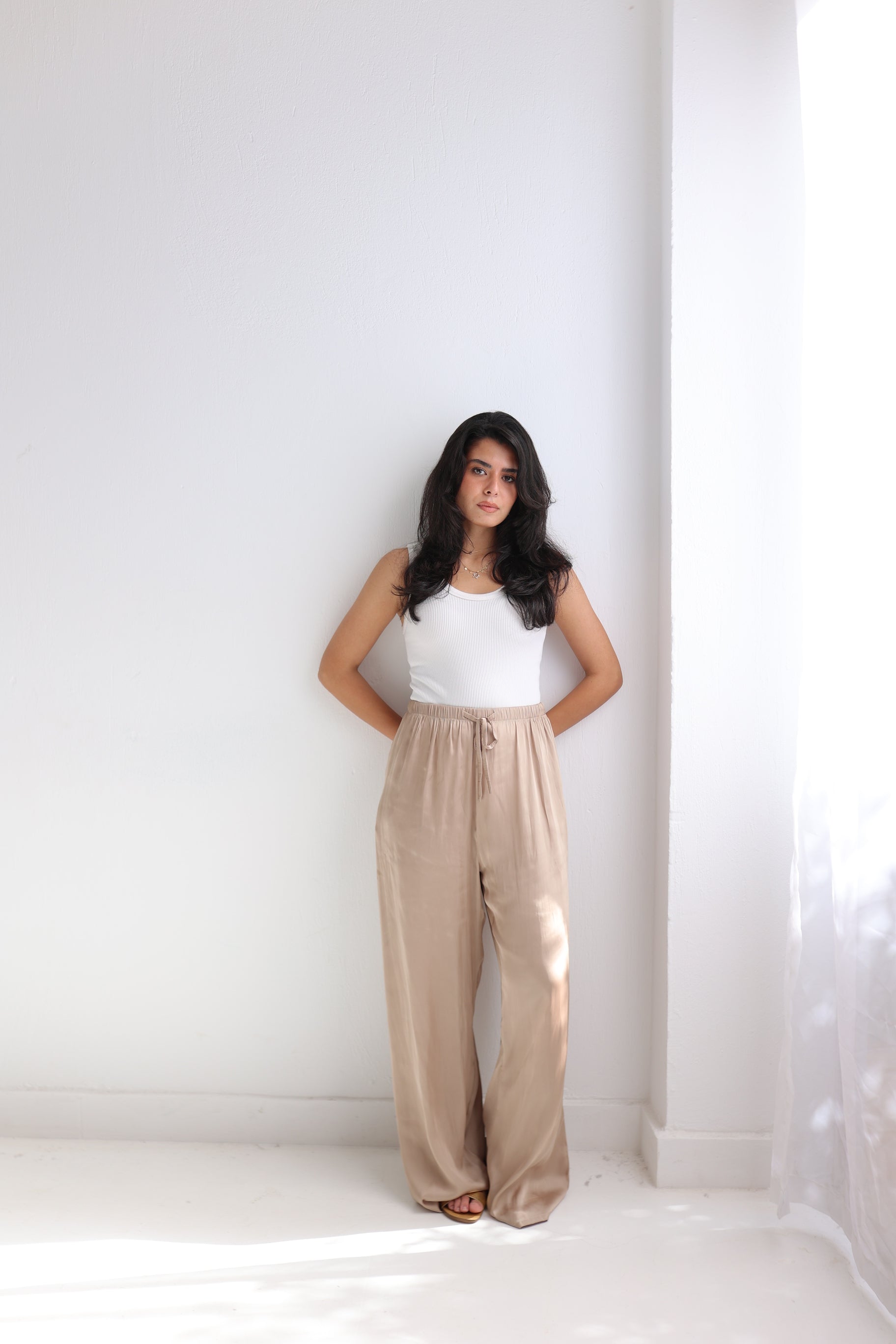 Champagne satin pants