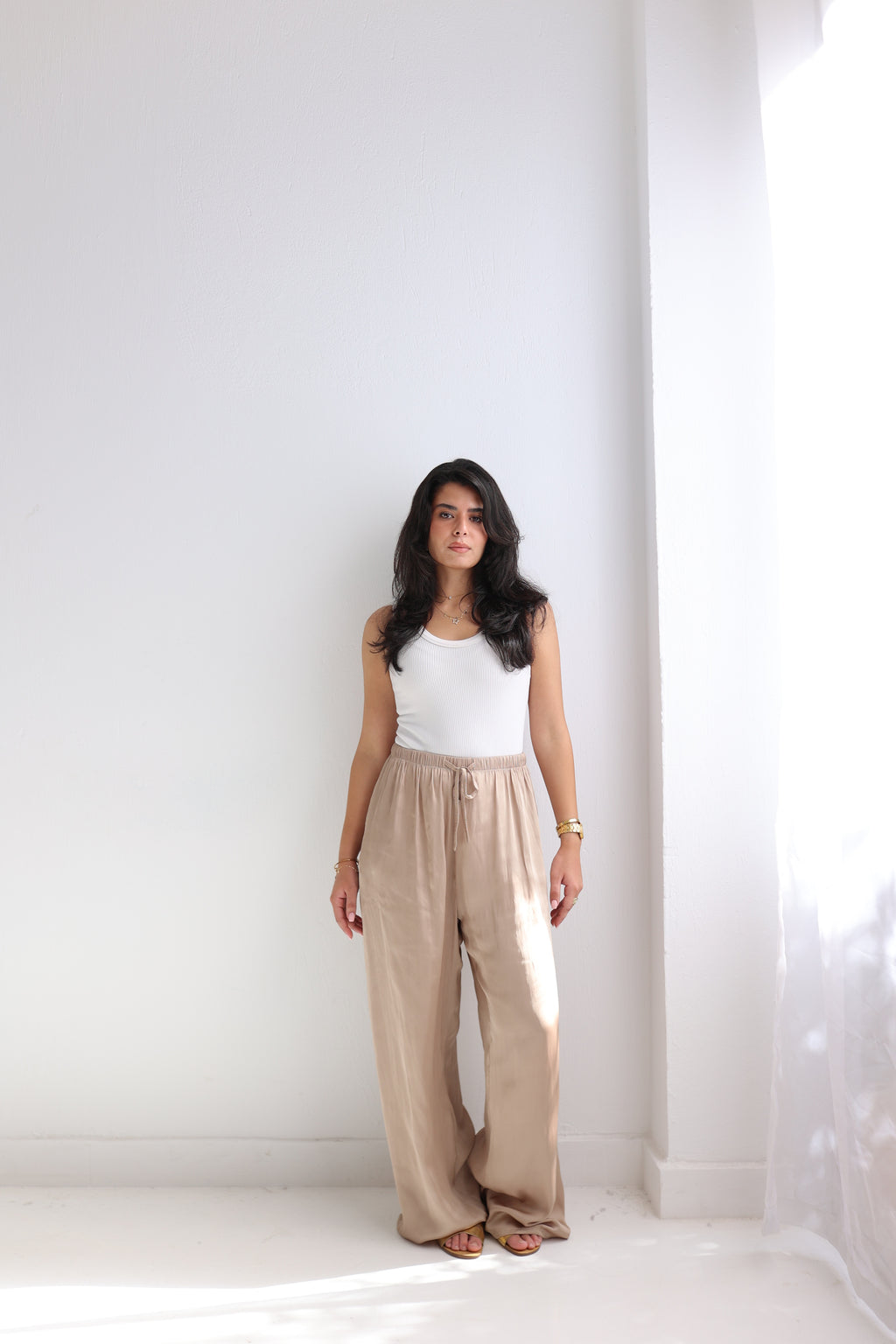 Champagne satin pants