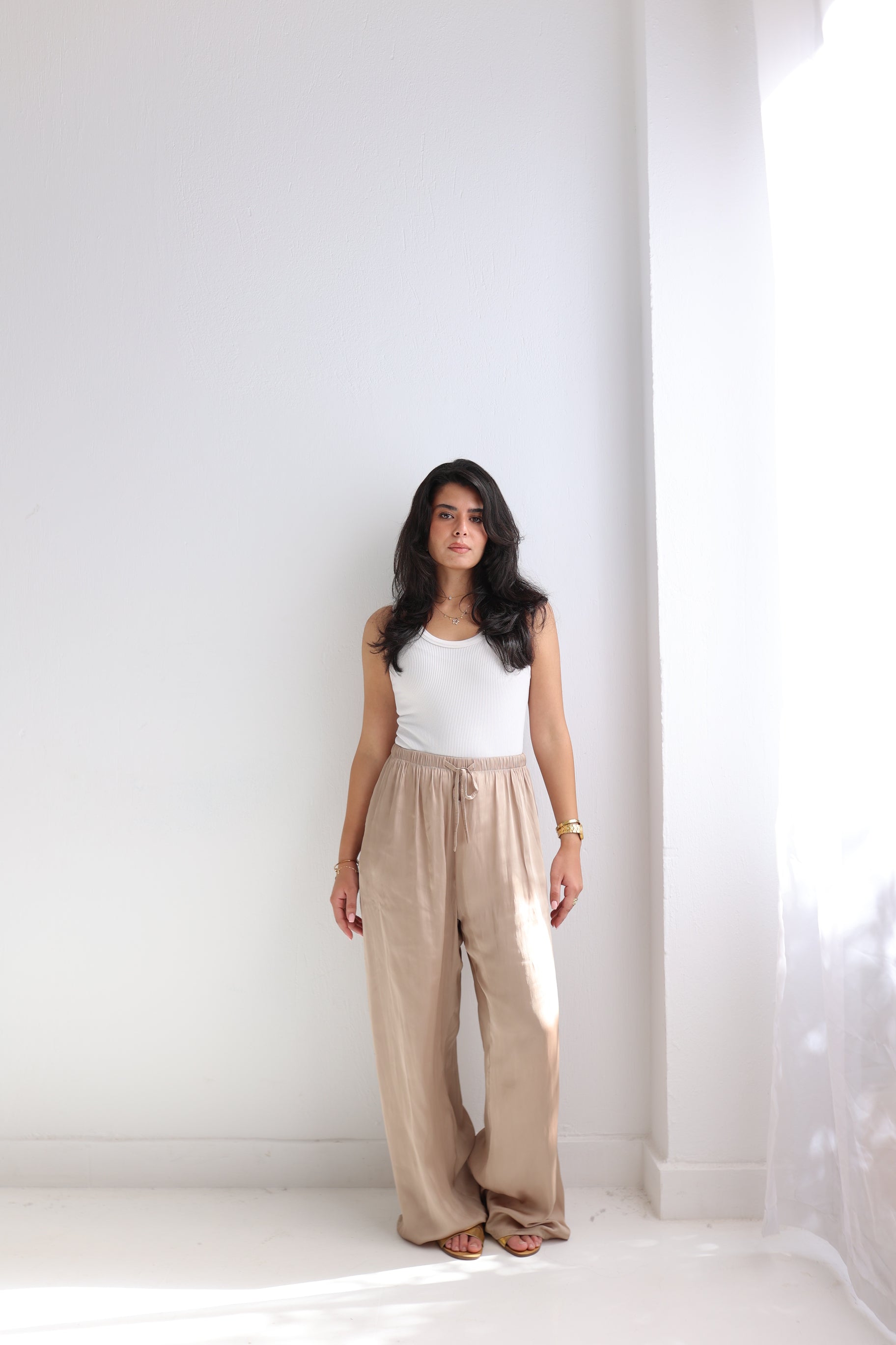 Champagne satin pants
