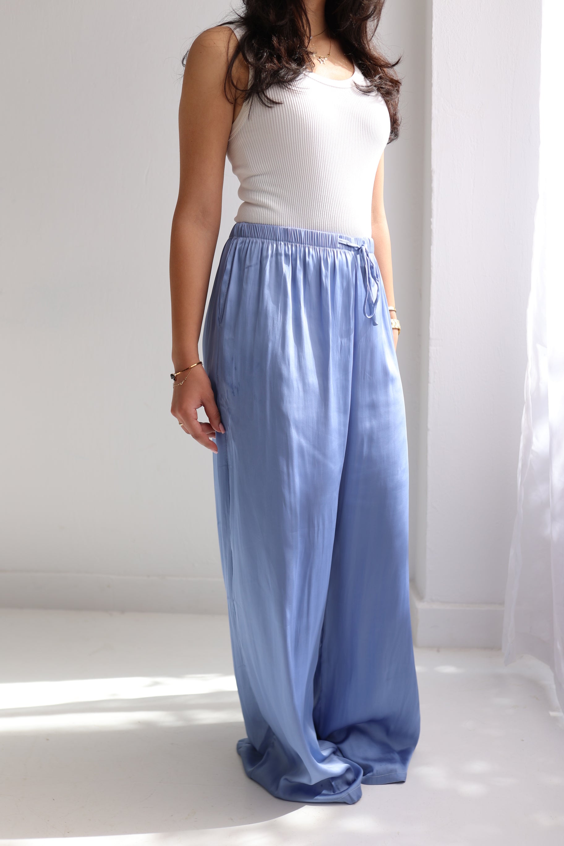 Sky blue satin pants
