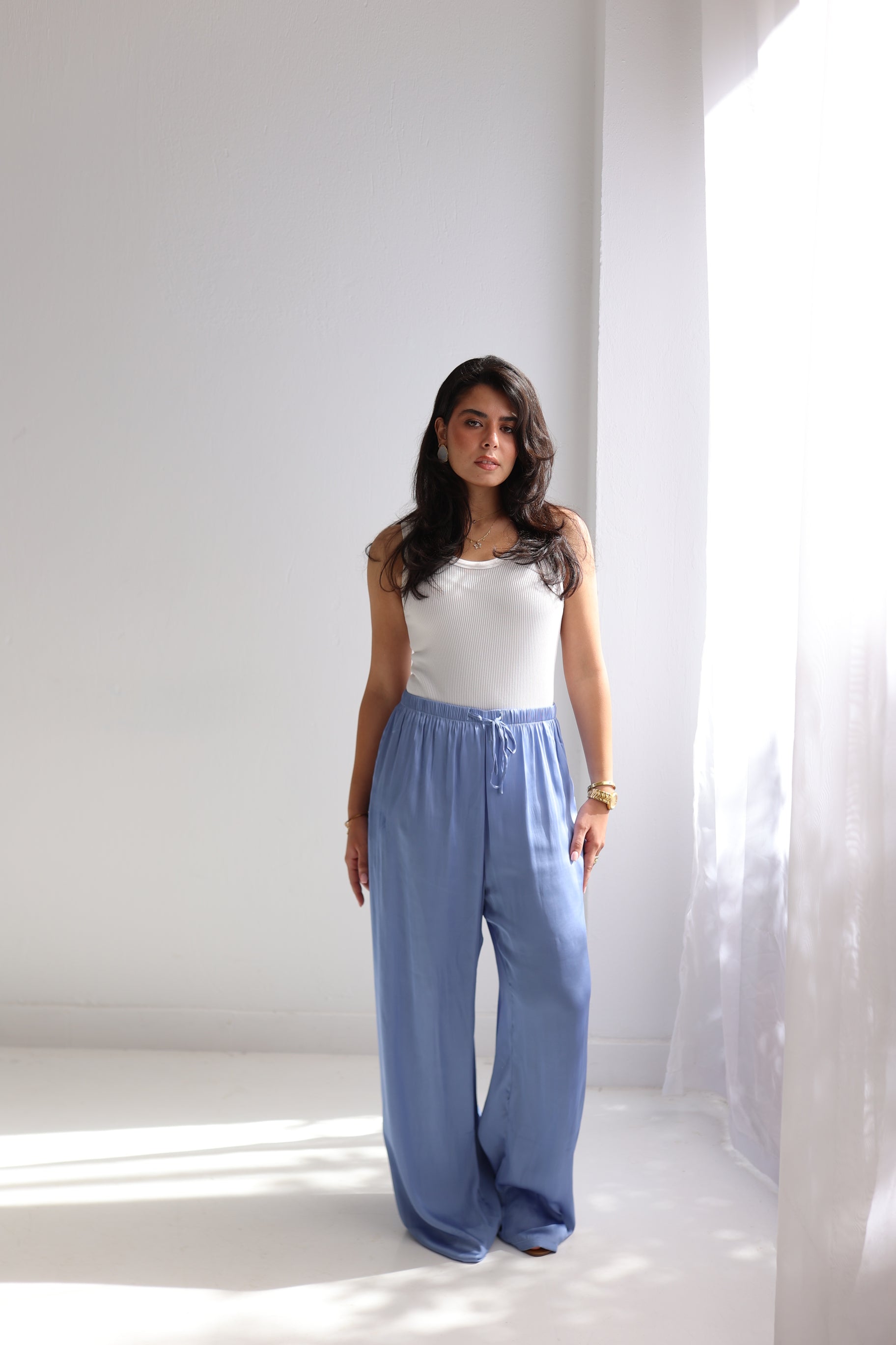 Sky blue satin pants