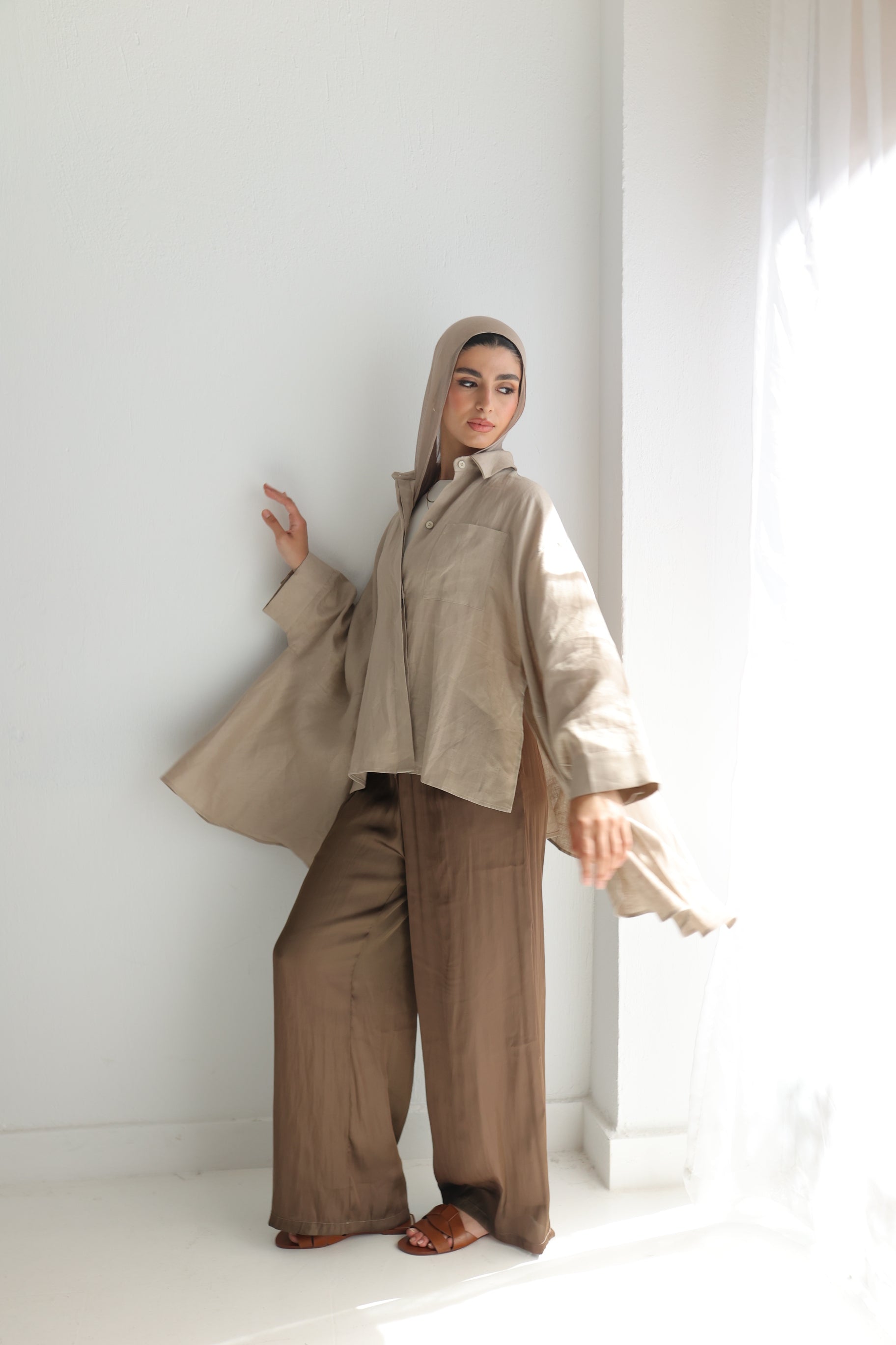 Brown satin pants